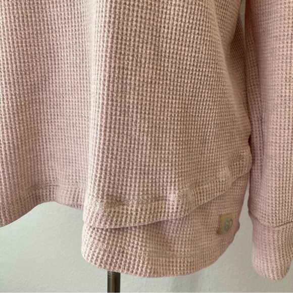 Straight Down Heathered Pink Waffle Drawstring Neck Sweater L - Picture 3 of 9